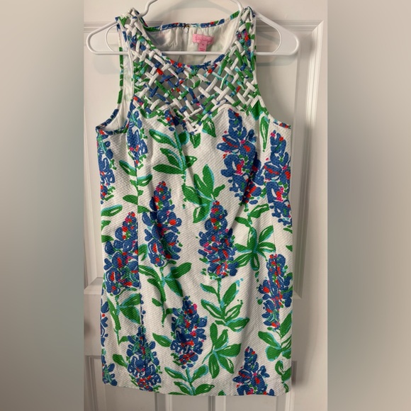 Lilly Pulitzer Ricci Lattice Shift Dress Freshly Cut Bluebonnets Size 10 - EUC! - Picture 2 of 8